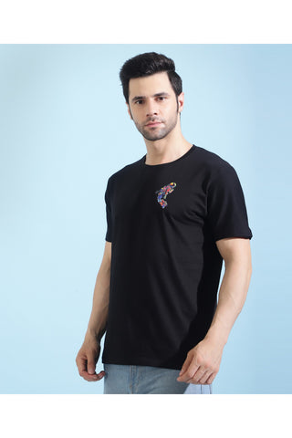 Manticore Men Animal Print Round Neck Pure Cotton Black T-Shirt