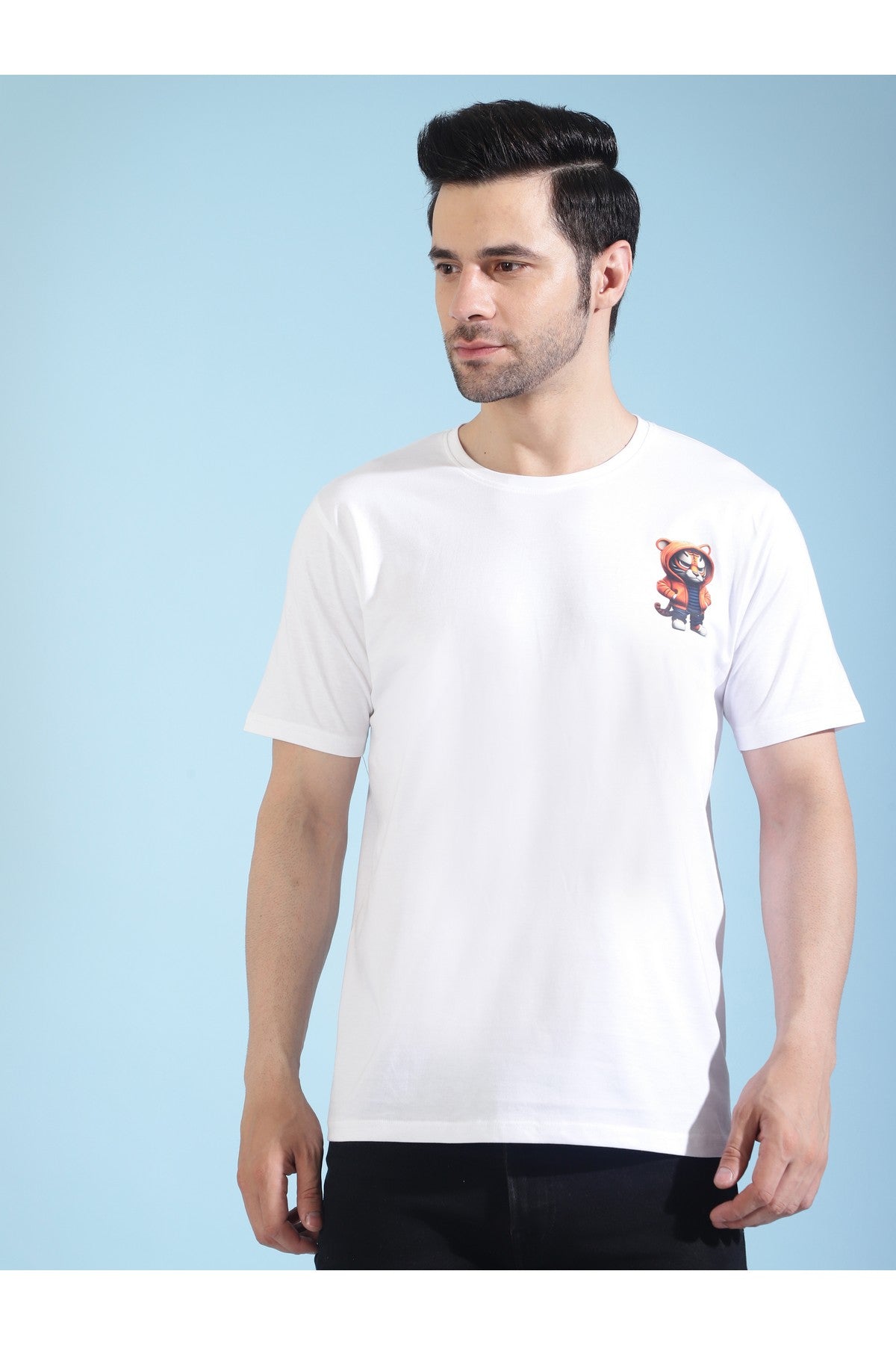 Manticore Men Animal Print Round Neck Pure Cotton White T-Shirt