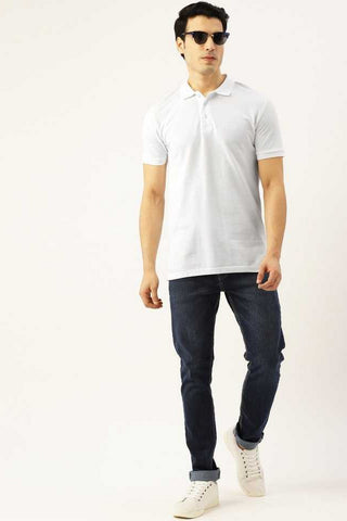 White Solid Men Polo Neck T-Shirt for Office