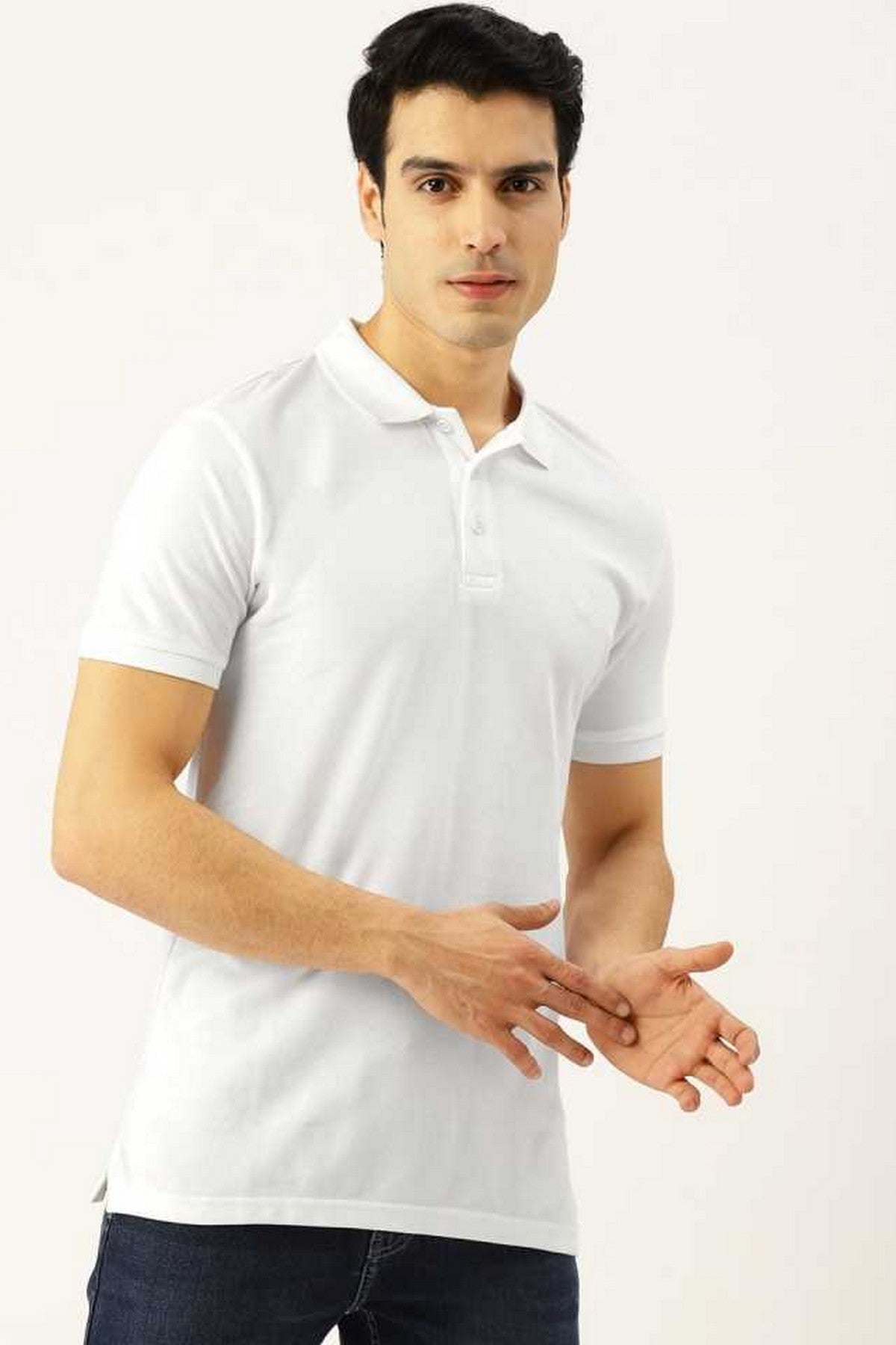 White Solid Men Polo Neck T-Shirt for Office