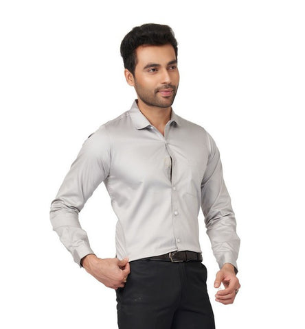 Brand New Grey Men Slim Fit Cotton Satin Formal Shirt