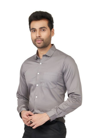 Morden Men Dark Grey Slim Fit Cotton Satin Formal Shirt