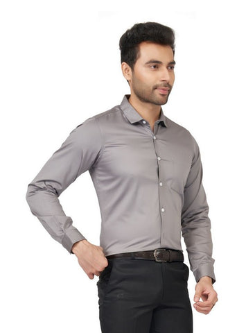 Morden Men Dark Grey Slim Fit Cotton Satin Formal Shirt