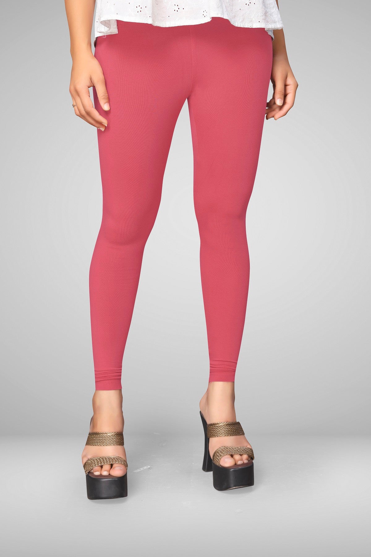 DARK PINK Cotton Lycra Ankle Length Leggings for women & girls