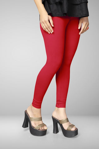 Red Cotton Lycra Ankle Length Leggings for women & girls