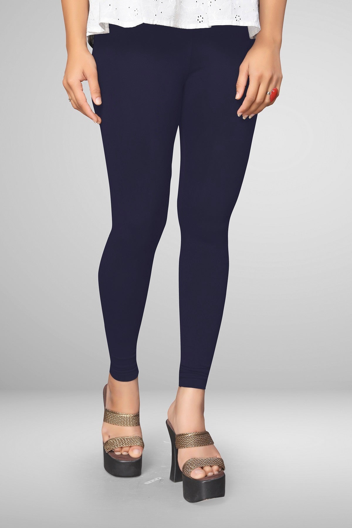 Navy Blue Cotton Lycra Ankle Length Leggings for women & girls