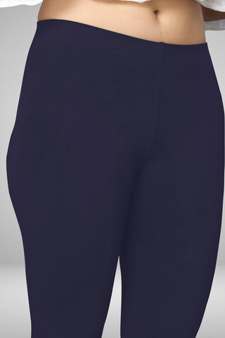 Navy Blue Cotton Lycra Ankle Length Leggings for women & girls