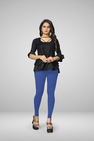 Royal Blue Cotton Lycra Ankle Length Leggings for women & girls