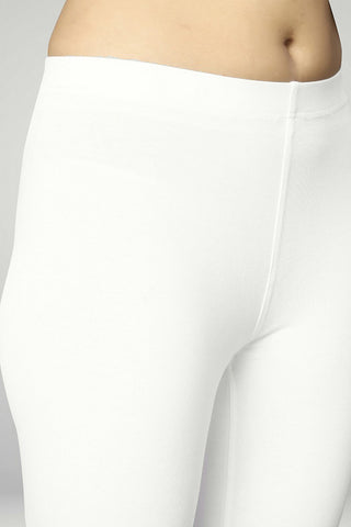 Off White Cotton Lycra Ankle Length Leggings for women & girls