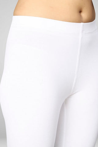 White Cotton Lycra Ankle Length Leggings for women & girls