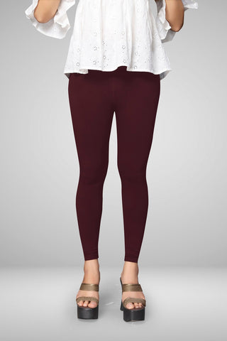 Maroon Cotton Lycra Ankle Length Leggings for women & girls