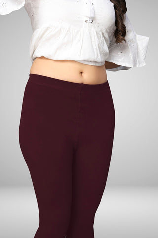 Maroon Cotton Lycra Ankle Length Leggings for women & girls