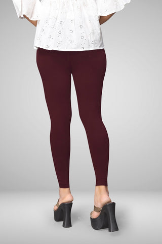 Maroon Cotton Lycra Ankle Length Leggings for women & girls