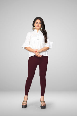 Maroon Cotton Lycra Ankle Length Leggings for women & girls