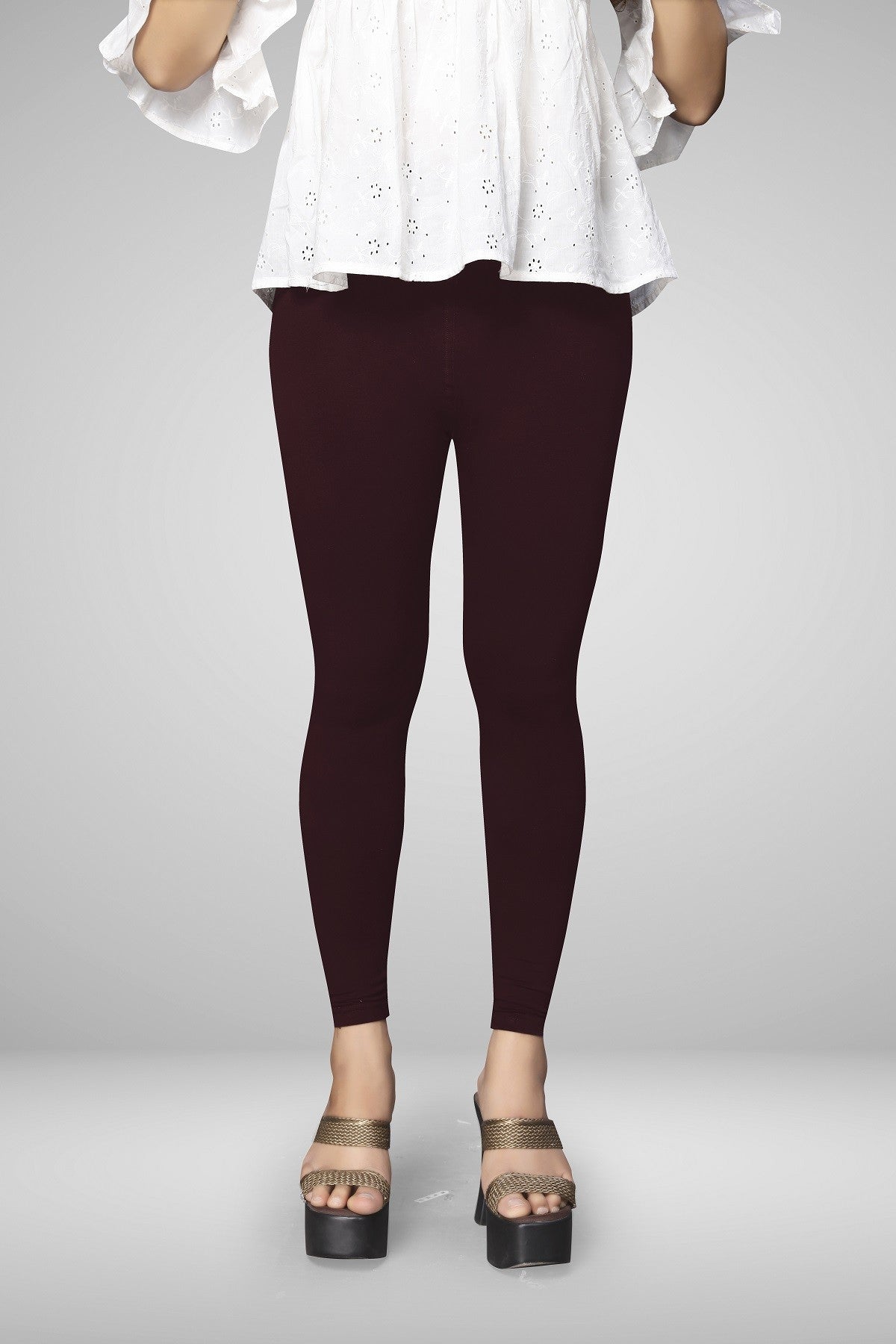 Chocalate Maroon Cotton Lycra Ankle Length Leggings for women & girls