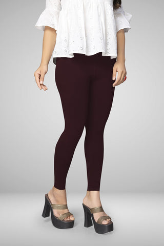 Chocalate Maroon Cotton Lycra Ankle Length Leggings for women & girls