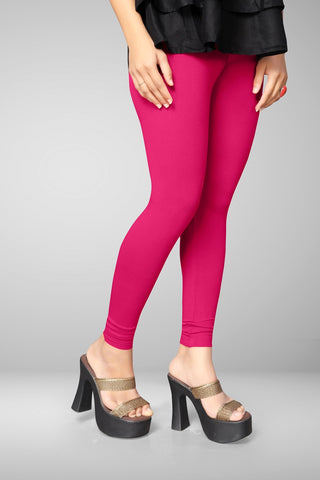 Rani Pink Cotton Lycra Ankle Length Leggings for women & girls