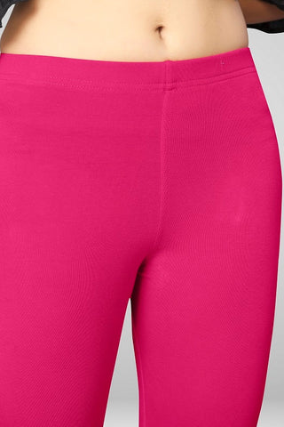 Rani Pink Cotton Lycra Ankle Length Leggings for women & girls