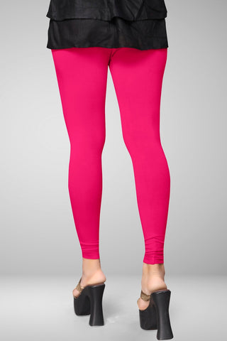 Rani Pink Cotton Lycra Ankle Length Leggings for women & girls