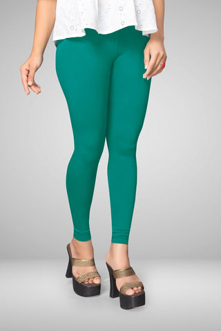 Ocean Green Cotton Lycra Ankle Length Leggings for women & girls