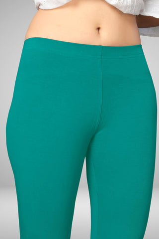 Ocean Green Cotton Lycra Ankle Length Leggings for women & girls