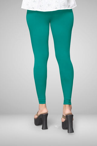 Ocean Green Cotton Lycra Ankle Length Leggings for women & girls