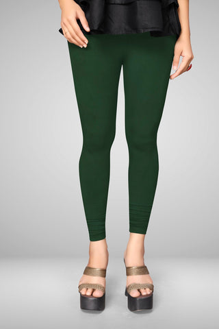 Dark Green Cotton Lycra Ankle Length Leggings for women & girls