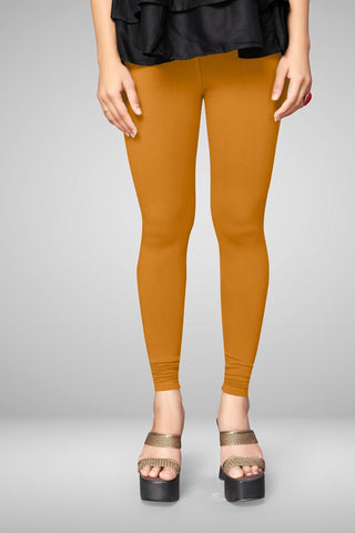 Mustard Cotton Lycra Ankle Length Leggings for women & girls