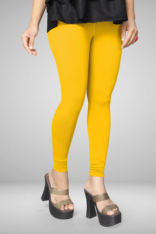 Golden Yellow Cotton Lycra Ankle Length Leggings for women & girls