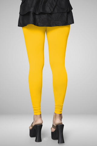 Golden Yellow Cotton Lycra Ankle Length Leggings for women & girls