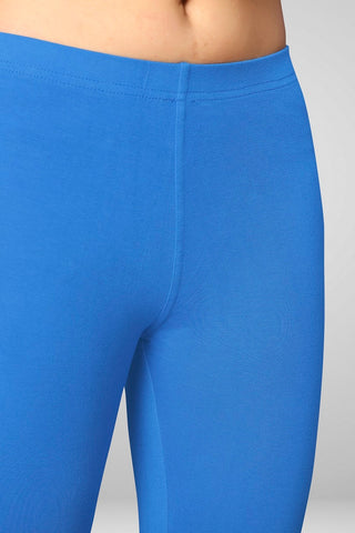 Light Royal Blue Cotton Lycra Ankle Length Leggings for women & girls