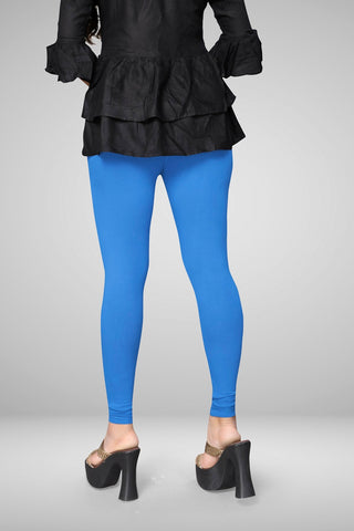 Light Royal Blue Cotton Lycra Ankle Length Leggings for women & girls