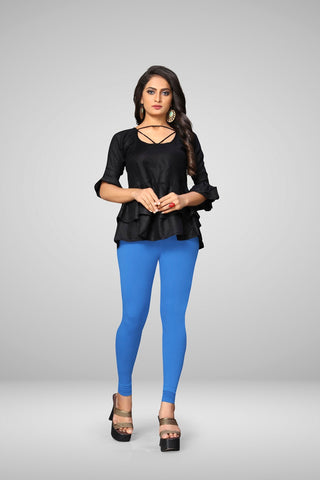 Light Royal Blue Cotton Lycra Ankle Length Leggings for women & girls