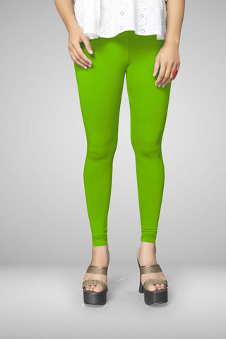 Parrot Green  Cotton Lycra Ankle Length Leggings for women & girls