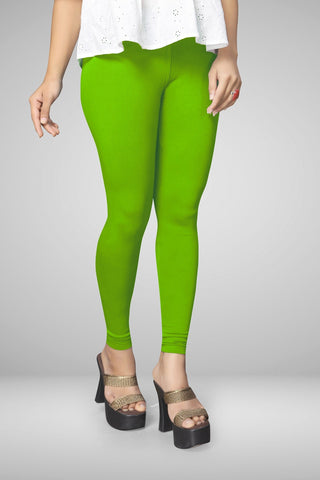 Parrot Green  Cotton Lycra Ankle Length Leggings for women & girls