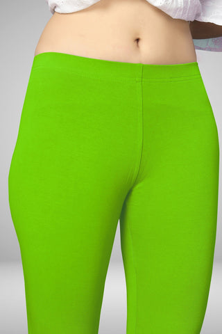 Parrot Green  Cotton Lycra Ankle Length Leggings for women & girls