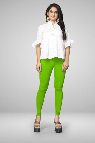 Parrot Green  Cotton Lycra Ankle Length Leggings for women & girls