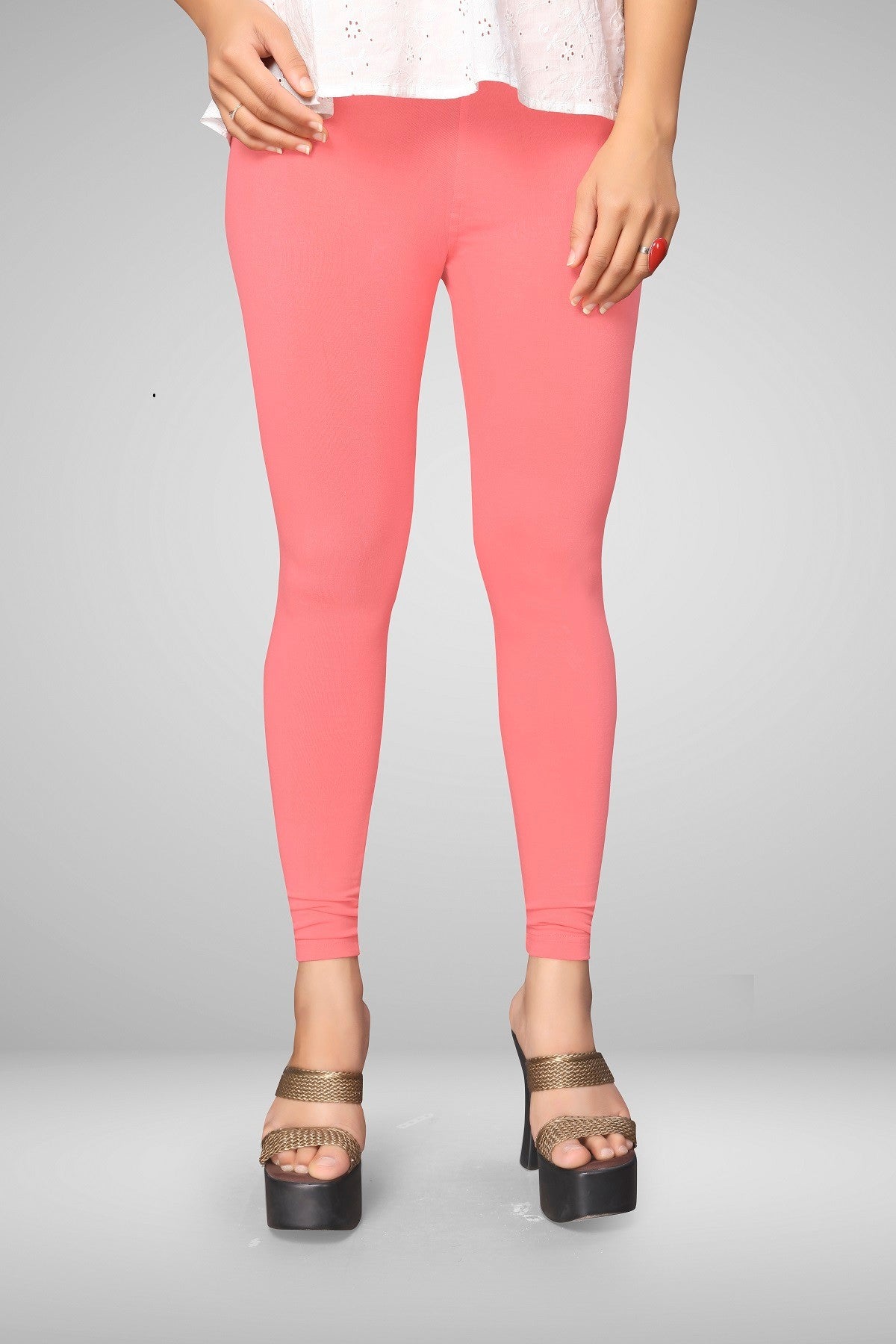 Light Pink Cotton Lycra Ankle Length Leggings for women & girls