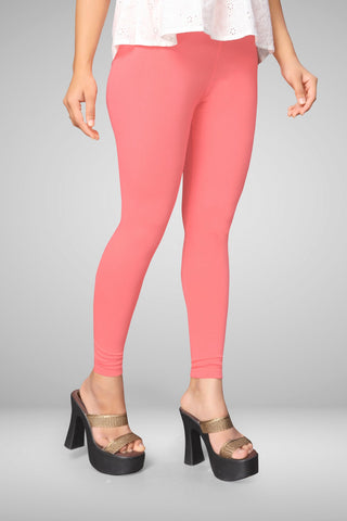 Light Pink Cotton Lycra Ankle Length Leggings for women & girls