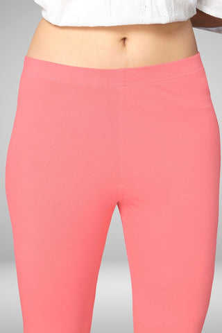 Light Pink Cotton Lycra Ankle Length Leggings for women & girls