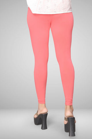 Light Pink Cotton Lycra Ankle Length Leggings for women & girls