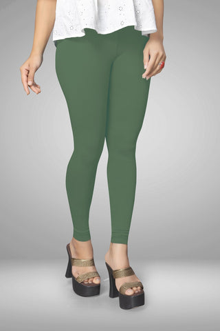 Olive Green Cotton Lycra Ankle Length Leggings for women & girls