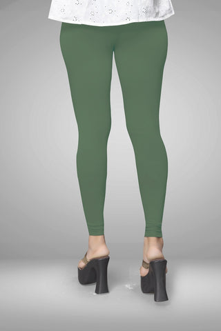 Olive Green Cotton Lycra Ankle Length Leggings for women & girls