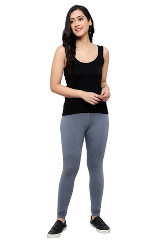 GREY Cotton Lycra Ankle Length Leggings for women & girls