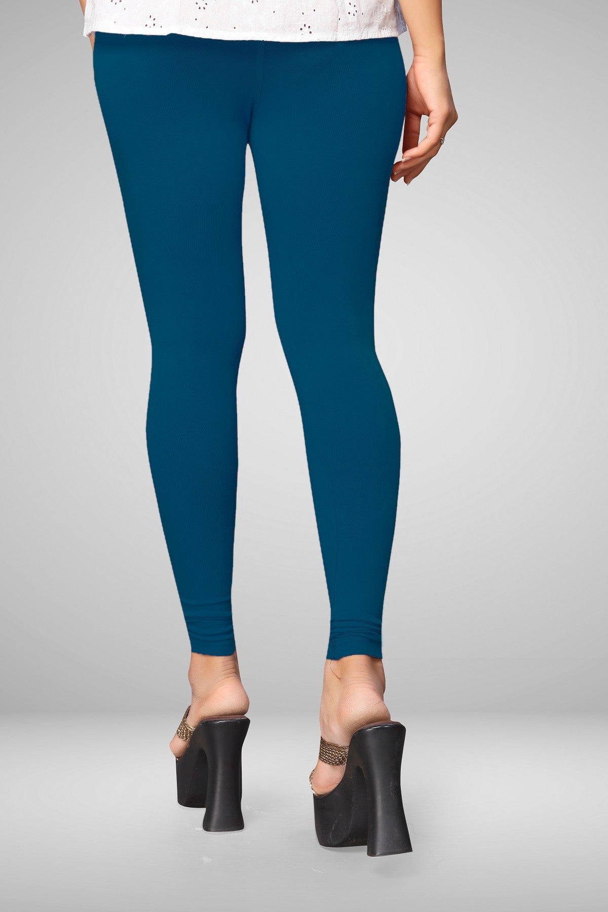 Ankle Fit Mixed Cotton with Spandex Stretchable Leggings Blue