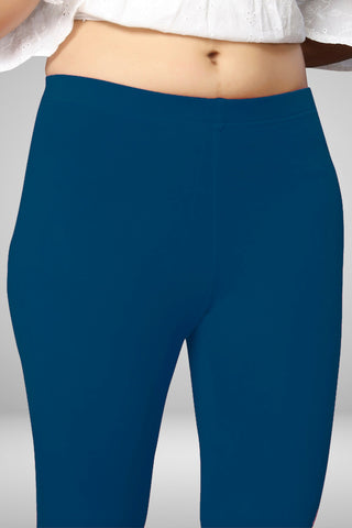 Dark Ocean Blue Cotton Lycra Ankle Length Leggings for women & girls