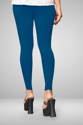 Dark Ocean Blue Cotton Lycra Ankle Length Leggings for women & girls