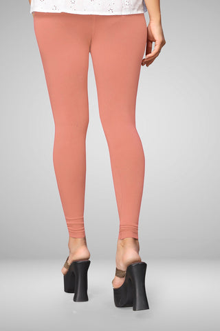 Peach Salmon   Cotton Lycra Ankle Length Leggings for women & girls