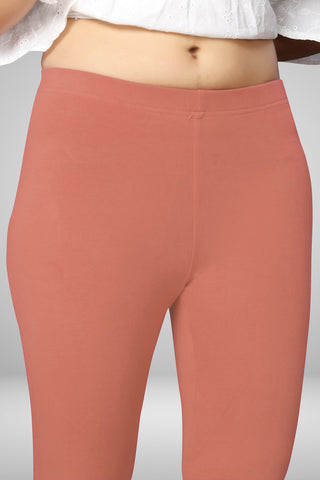 Peach Salmon   Cotton Lycra Ankle Length Leggings for women & girls