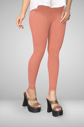 Peach Salmon   Cotton Lycra Ankle Length Leggings for women & girls